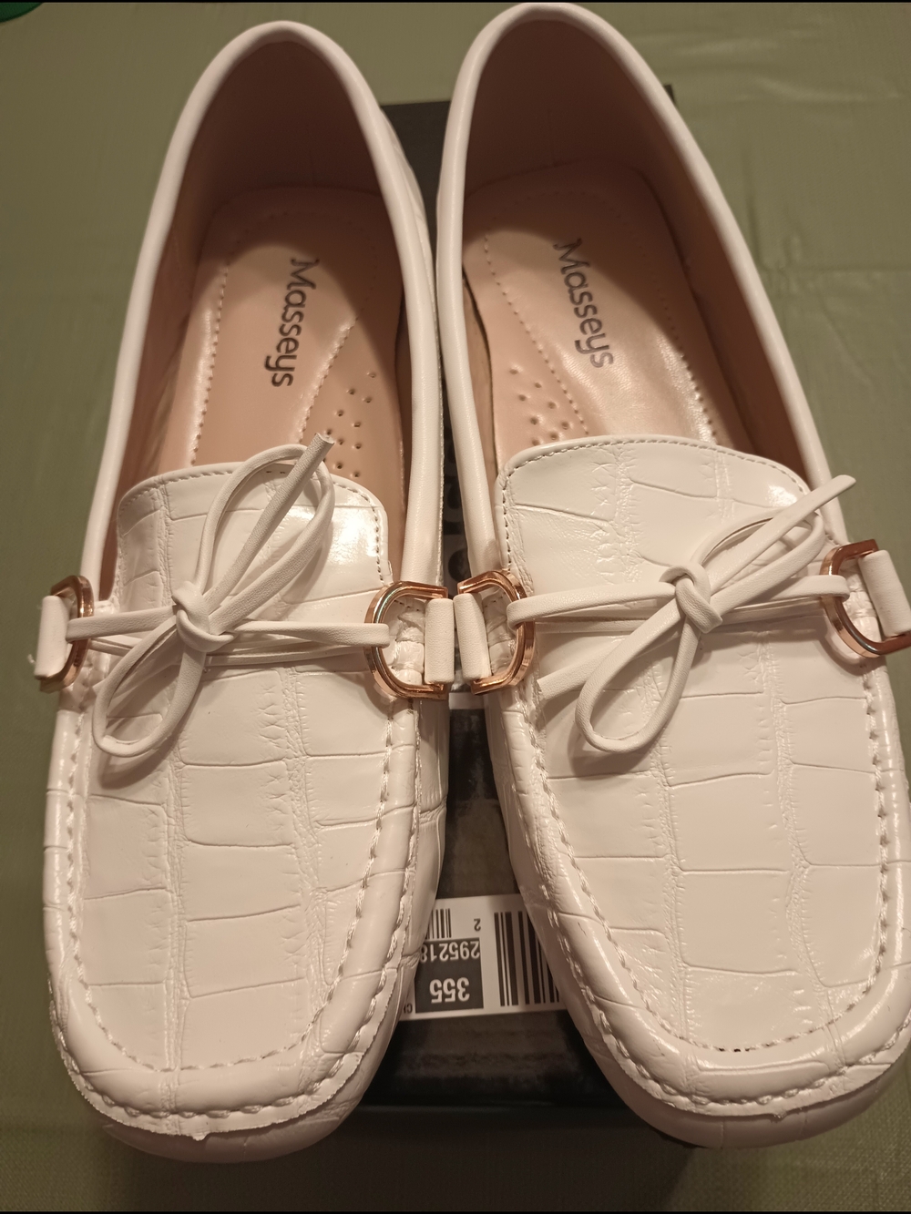White Croc-Embossed Loafers with Gold Accent